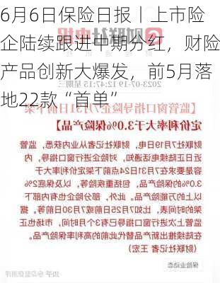 6月6日保险日报丨上市险企陆续跟进中期分红，财险产品创新大爆发，前5月落地22款“首单”