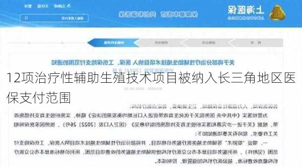 12项治疗性辅助生殖技术项目被纳入长三角地区医保支付范围