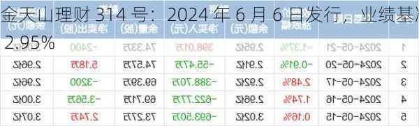 金天山理财 314 号：2024 年 6 月 6 日发行，业绩基准 2.95%