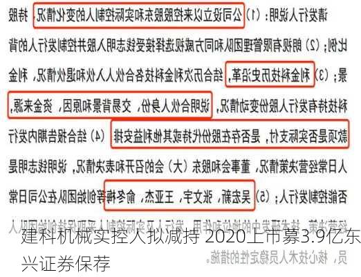 建科机械实控人拟减持 2020上市募3.9亿东兴证券保荐