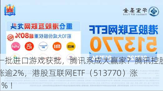 又一批进口游戏获批，腾讯系成大赢家？腾讯控股早盘涨逾2%，港股互联网ETF（513770）涨逾1% ！