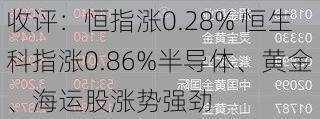 收评：恒指涨0.28% 恒生科指涨0.86%半导体、黄金、海运股涨势强劲