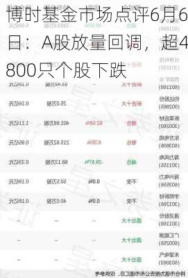 博时基金市场点评6月6日：A股放量回调，超4800只个股下跌