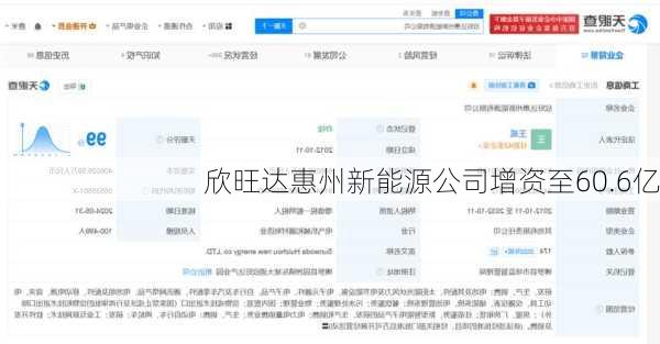 欣旺达惠州新能源公司增资至60.6亿