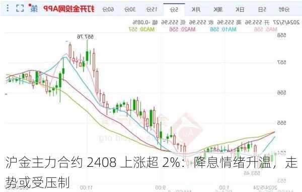 沪金主力合约 2408 上涨超 2%：降息情绪升温，走势或受压制