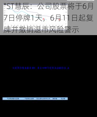 *ST慧辰：公司股票将于6月7日停牌1天，6月11日起复牌并撤销退市风险警示