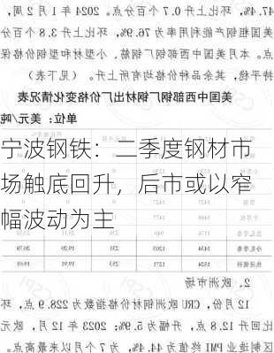 宁波钢铁：二季度钢材市场触底回升，后市或以窄幅波动为主