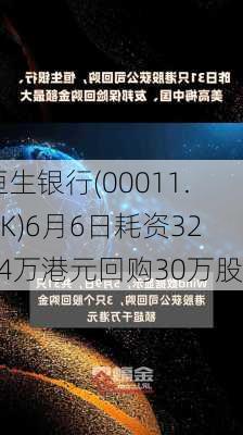 恒生银行(00011.HK)6月6日耗资3294万港元回购30万股