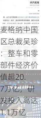 麦格纳中国区总裁吴珍：整车和零部件经济价值超20.7万亿，研发投入高达1.1万亿