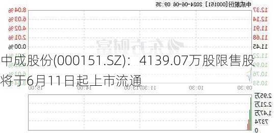 中成股份(000151.SZ)：4139.07万股限售股将于6月11日起上市流通