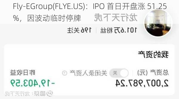 Fly-EGroup(FLYE.US)：IPO 首日开盘涨 51.25%，因波动临时停牌