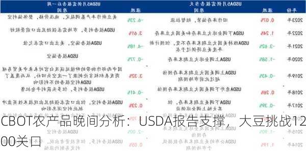 CBOT农产品晚间分析：USDA报告支撑，大豆挑战1200关口