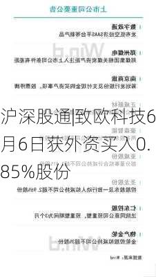 沪深股通|致欧科技6月6日获外资买入0.85%股份