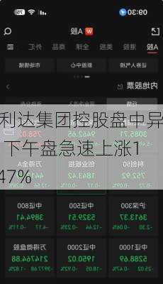 百利达集团控股盘中异动 下午盘急速上涨10.47%