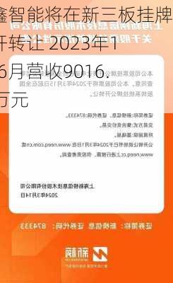 荣鑫智能将在新三板挂牌公开转让 2023年1月-6月营收9016.55万元