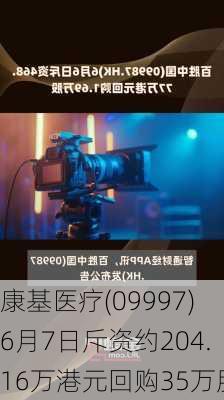 康基医疗(09997)6月7日斥资约204.16万港元回购35万股