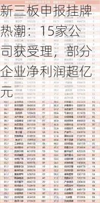 新三板申报挂牌热潮：15家公司获受理，部分企业净利润超亿元