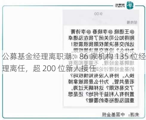 公募基金经理离职潮：86 家机构 135 位经理离任，超 200 位新人接任