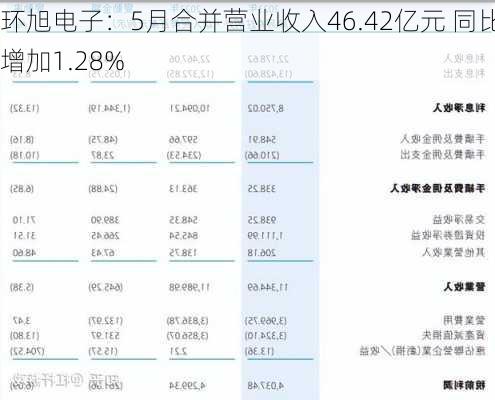 环旭电子：5月合并营业收入46.42亿元 同比增加1.28%