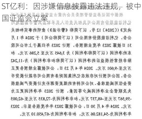 ST亿利：因涉嫌信息披露违法违规，被中国证监会立案