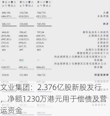 文业集团：2.376亿股新股发行，净额1230万港元用于偿债及营运资金