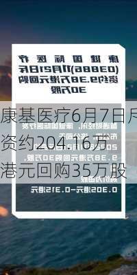 康基医疗6月7日斥资约204.16万港元回购35万股