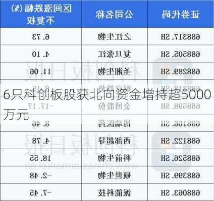 6只科创板股获北向资金增持超5000万元