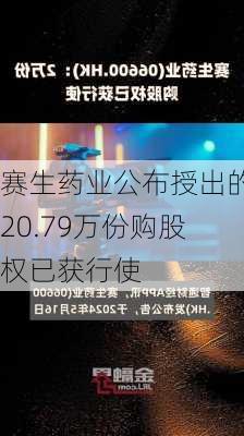 赛生药业公布授出的20.79万份购股权已获行使