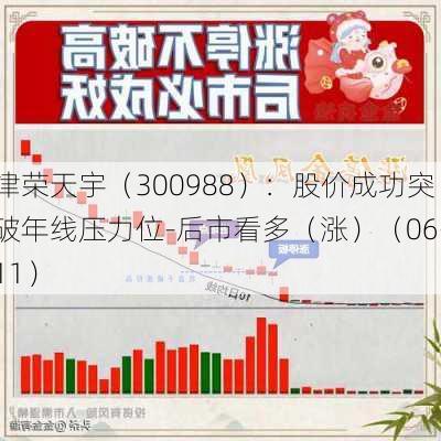 津荣天宇（300988）：股价成功突破年线压力位-后市看多（涨）（06-11）