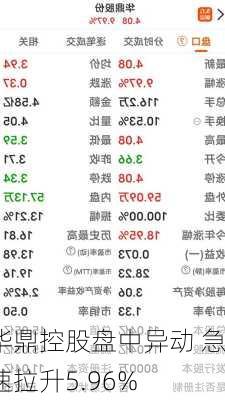 华鼎控股盘中异动 急速拉升5.96%