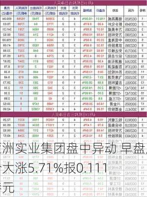 亚洲实业集团盘中异动 早盘股价大涨5.71%报0.111港元