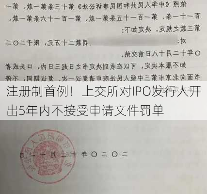 注册制首例！上交所对IPO发行人开出5年内不接受申请文件罚单