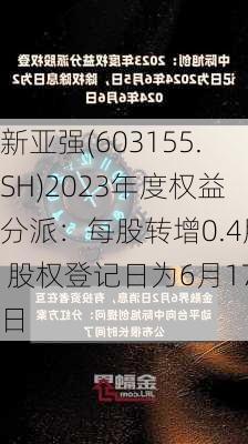 新亚强(603155.SH)2023年度权益分派：每股转增0.4股 股权登记日为6月17日