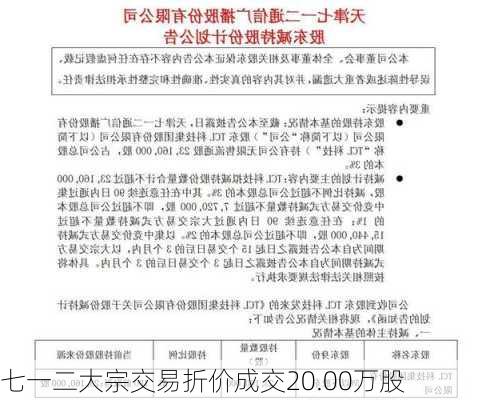 七一二大宗交易折价成交20.00万股