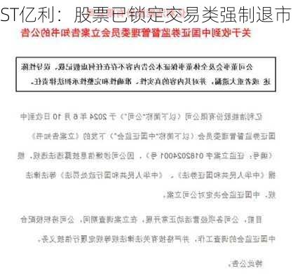 ST亿利：股票已锁定交易类强制退市