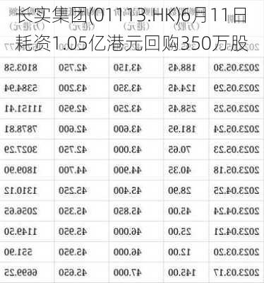 长实集团(01113.HK)6月11日耗资1.05亿港元回购350万股