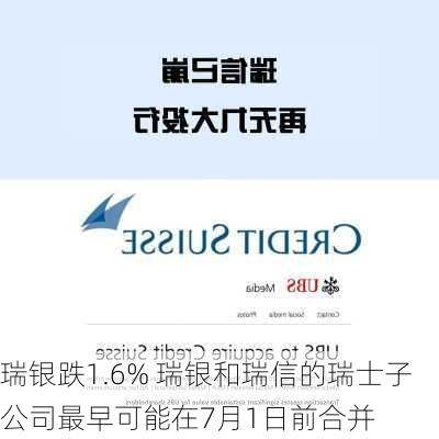 瑞银跌1.6% 瑞银和瑞信的瑞士子公司最早可能在7月1日前合并