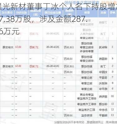 晨光新材董事丁冰个人名下持股增加27.38万股，涉及金额287.76万元