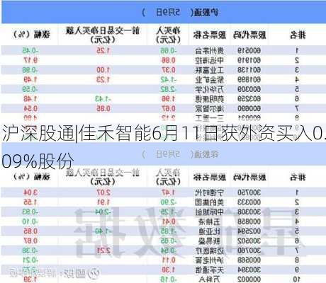 沪深股通|佳禾智能6月11日获外资买入0.09%股份