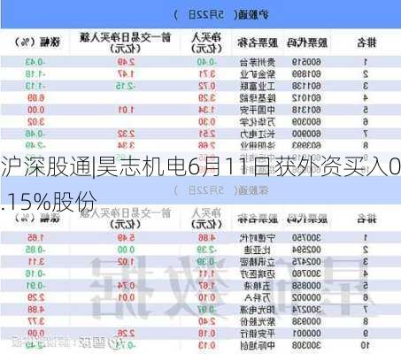 沪深股通|昊志机电6月11日获外资买入0.15%股份