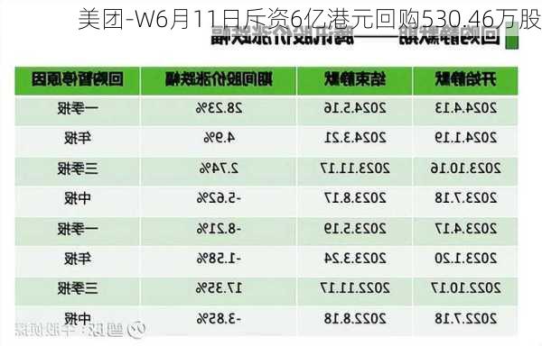 美团-W6月11日斥资6亿港元回购530.46万股