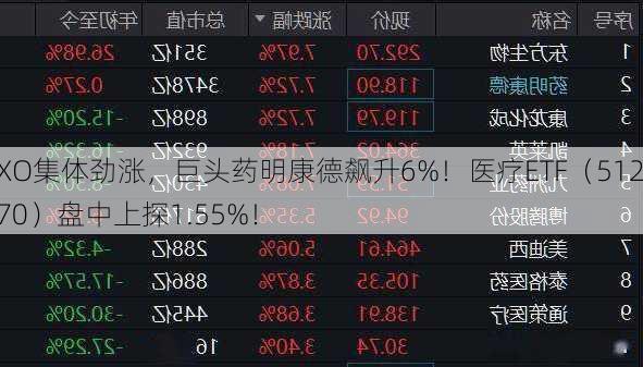 CXO集体劲涨，巨头药明康德飙升6%！医疗ETF（512170）盘中上探1.55%！