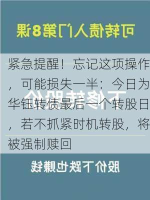 紧急提醒！忘记这项操作，可能损失一半：今日为华钰转债最后一个转股日，若不抓紧时机转股，将被强制赎回