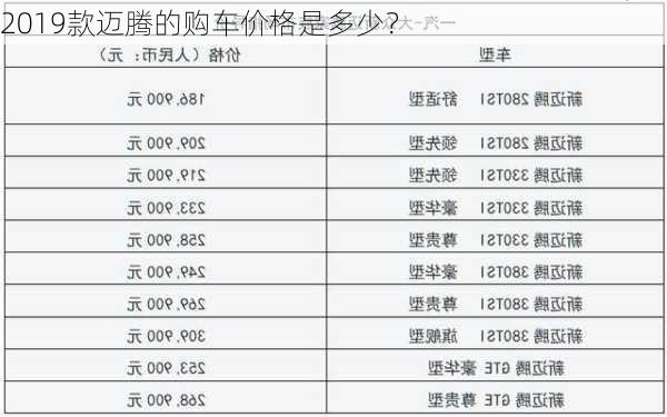 2019款迈腾的购车价格是多少？