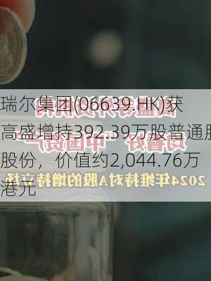 瑞尔集团(06639.HK)获高盛增持392.39万股普通股股份，价值约2,044.76万港元