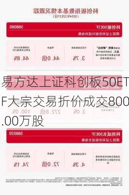 易方达上证科创板50ETF大宗交易折价成交800.00万股