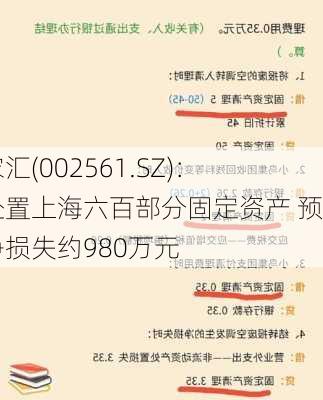 徐家汇(002561.SZ)：拟处置上海六百部分固定资产 预计净损失约980万元