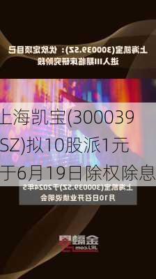 上海凯宝(300039.SZ)拟10股派1元 于6月19日除权除息