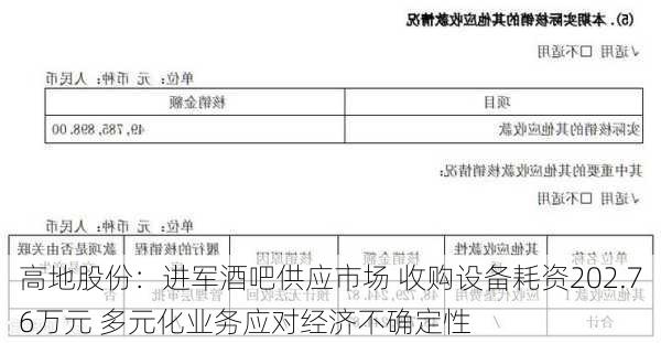 高地股份：进军酒吧供应市场 收购设备耗资202.76万元 多元化业务应对经济不确定性