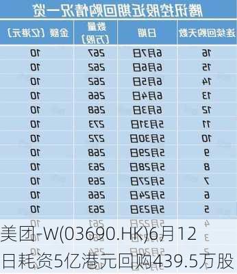 美团-W(03690.HK)6月12日耗资5亿港元回购439.5万股